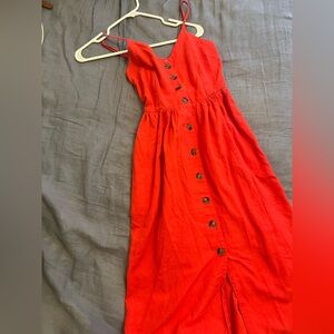 Japna Vibrant Red Button-Down linen/cotton dress